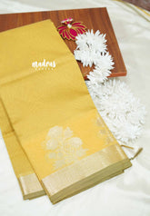Mustard Yellow - Soft Munga cotton with floral weaving border